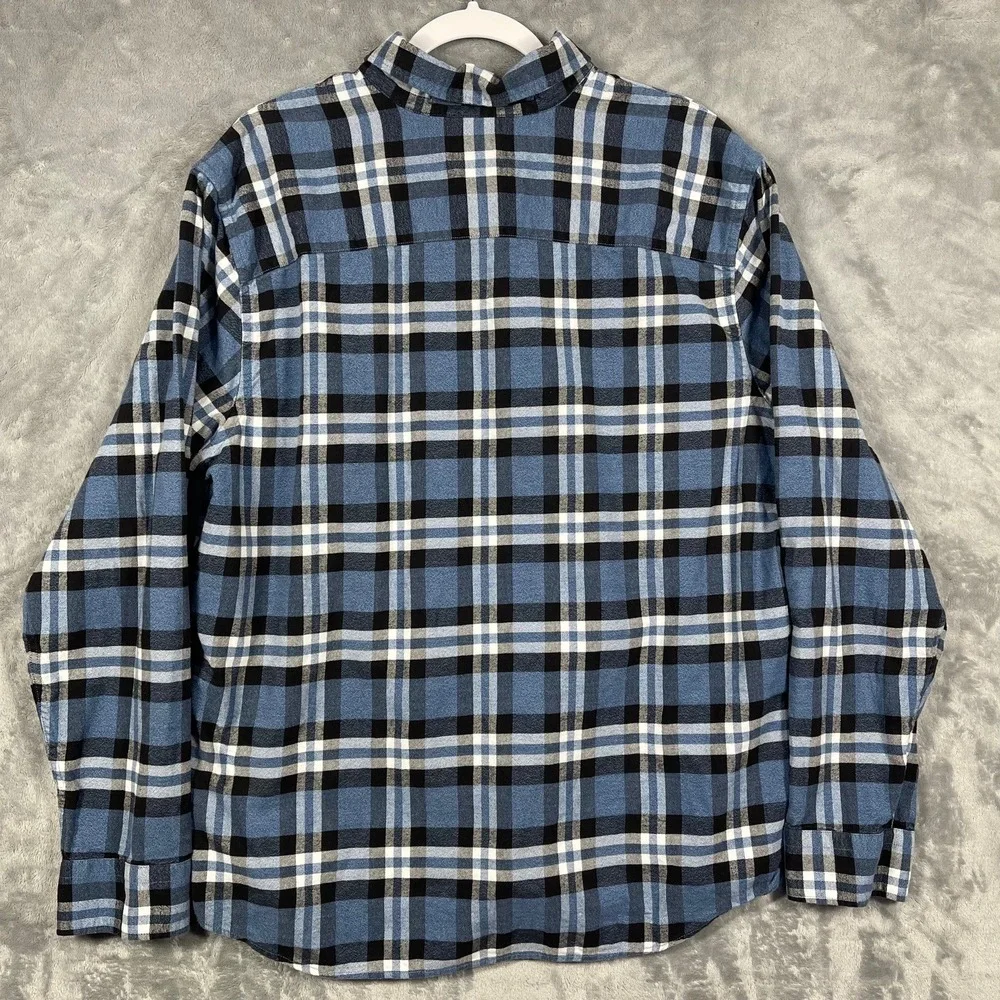 Banana Republic BR Mens Plaid Flannel Button Up Shirt XL Standard Fit Blue Black